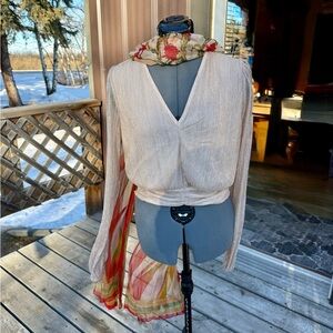 Have Cream and Red Floral Wrap Blouse